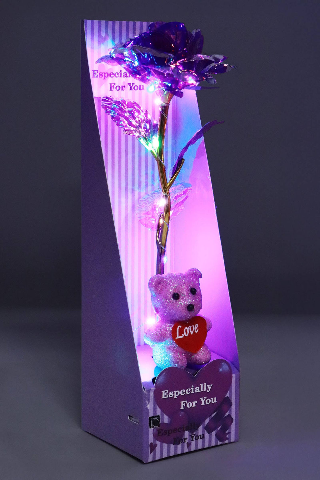 Teddy Bear Galaxy Rose Led Light Heart Gift Box - 6 pcs