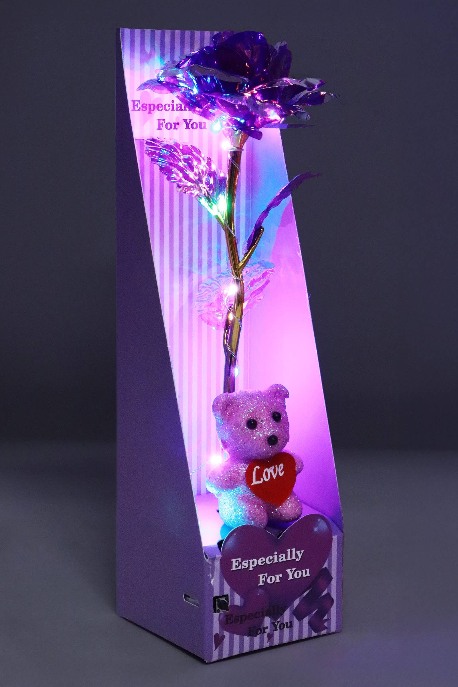 Teddy Bear Galaxy Rose Led Light Heart Gift Box - 6 pcs