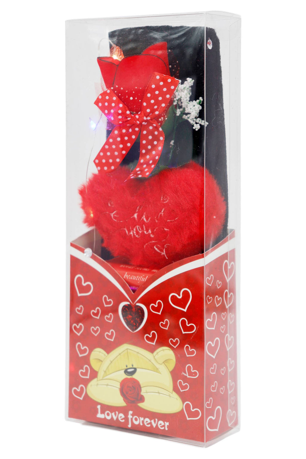 I Love You Furry Heart LED Rose Gift Box with Display Box