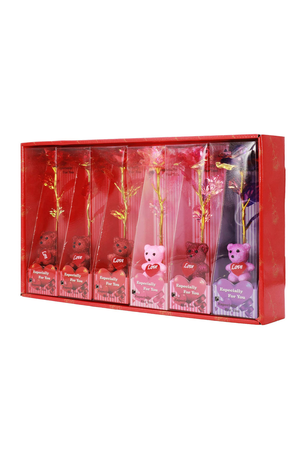 Teddy Bear Galaxy Rose Led Light Heart Gift Box - 6 pcs