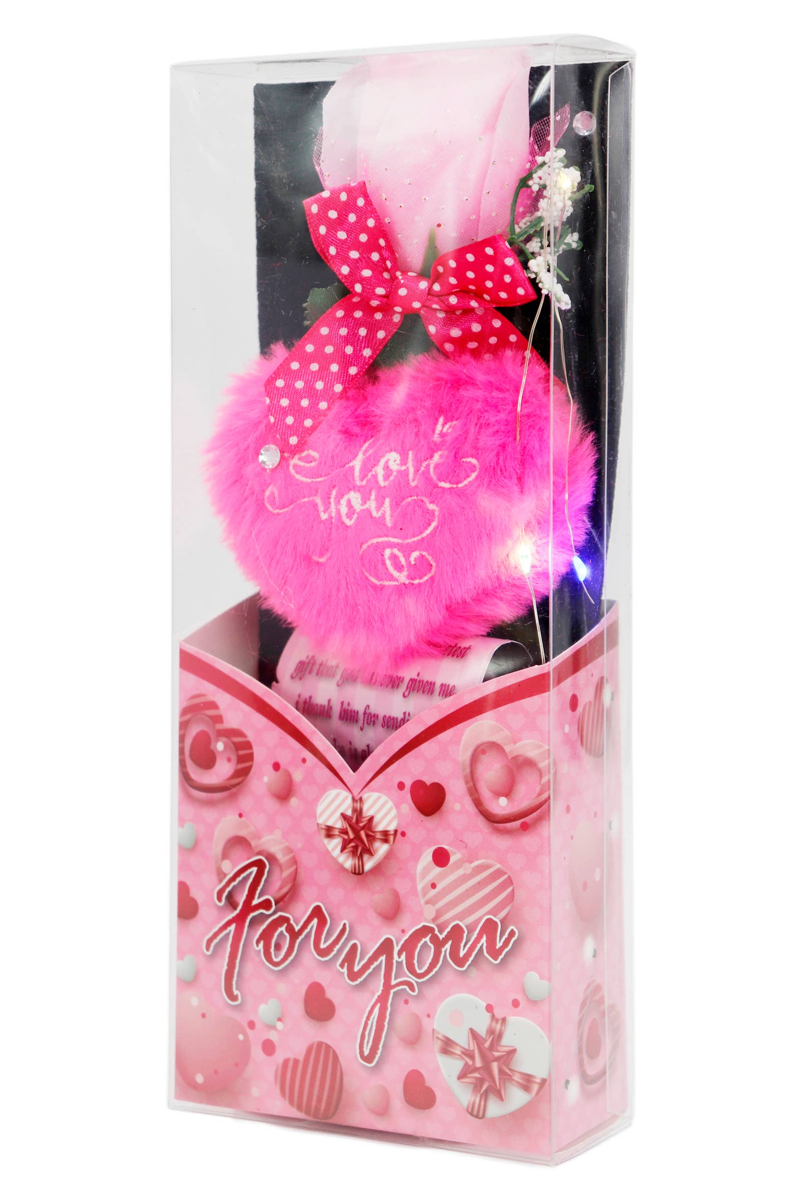 I Love You Furry Heart LED Rose Gift Box with Display Box