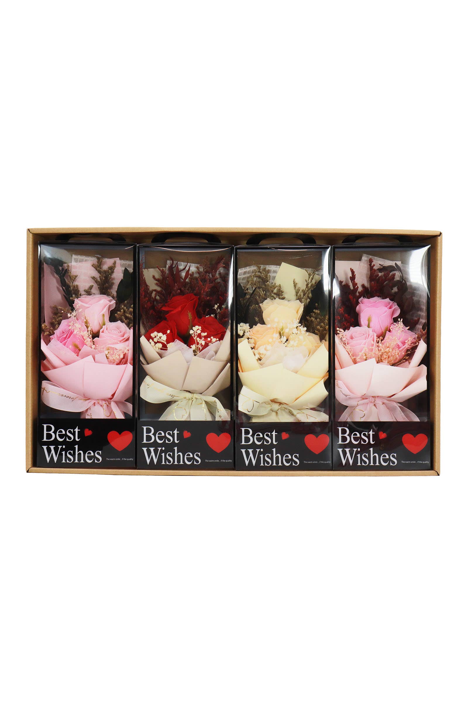 Soap Rose Floral Bouquet Black Gift Box - 4 Pcs
