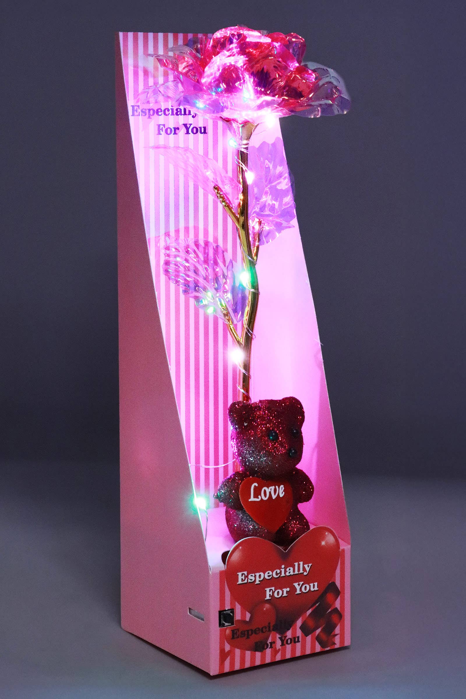 Teddy Bear Galaxy Rose Led Light Heart Gift Box - 6 pcs
