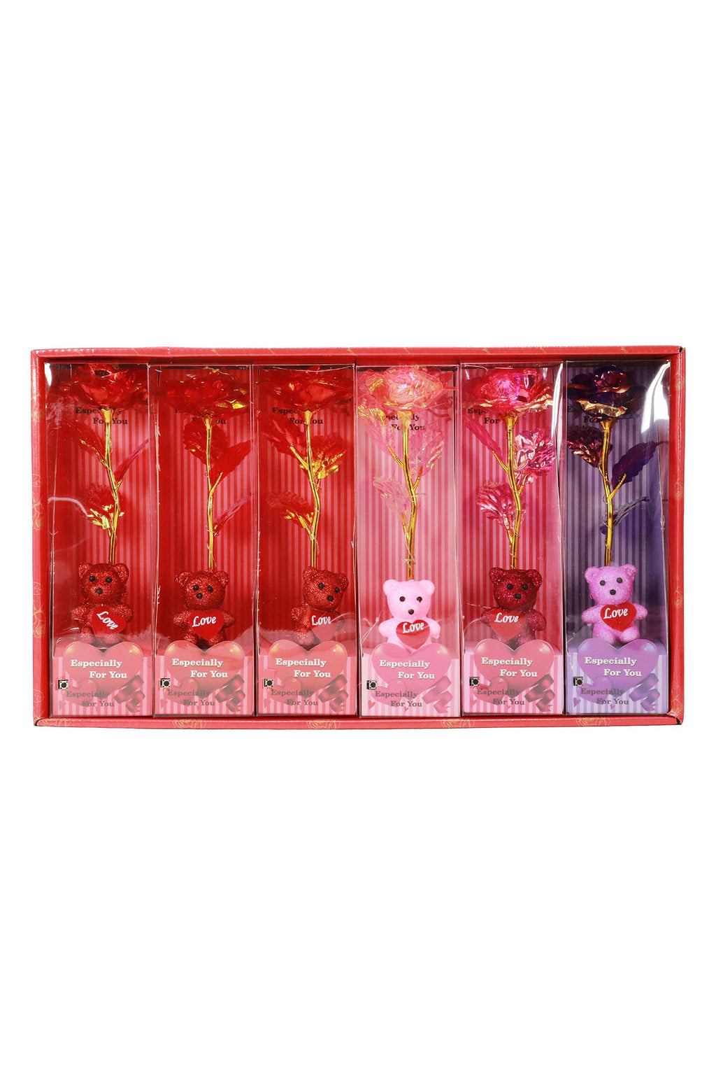 Teddy Bear Galaxy Rose Led Light Heart Gift Box - 6 pcs