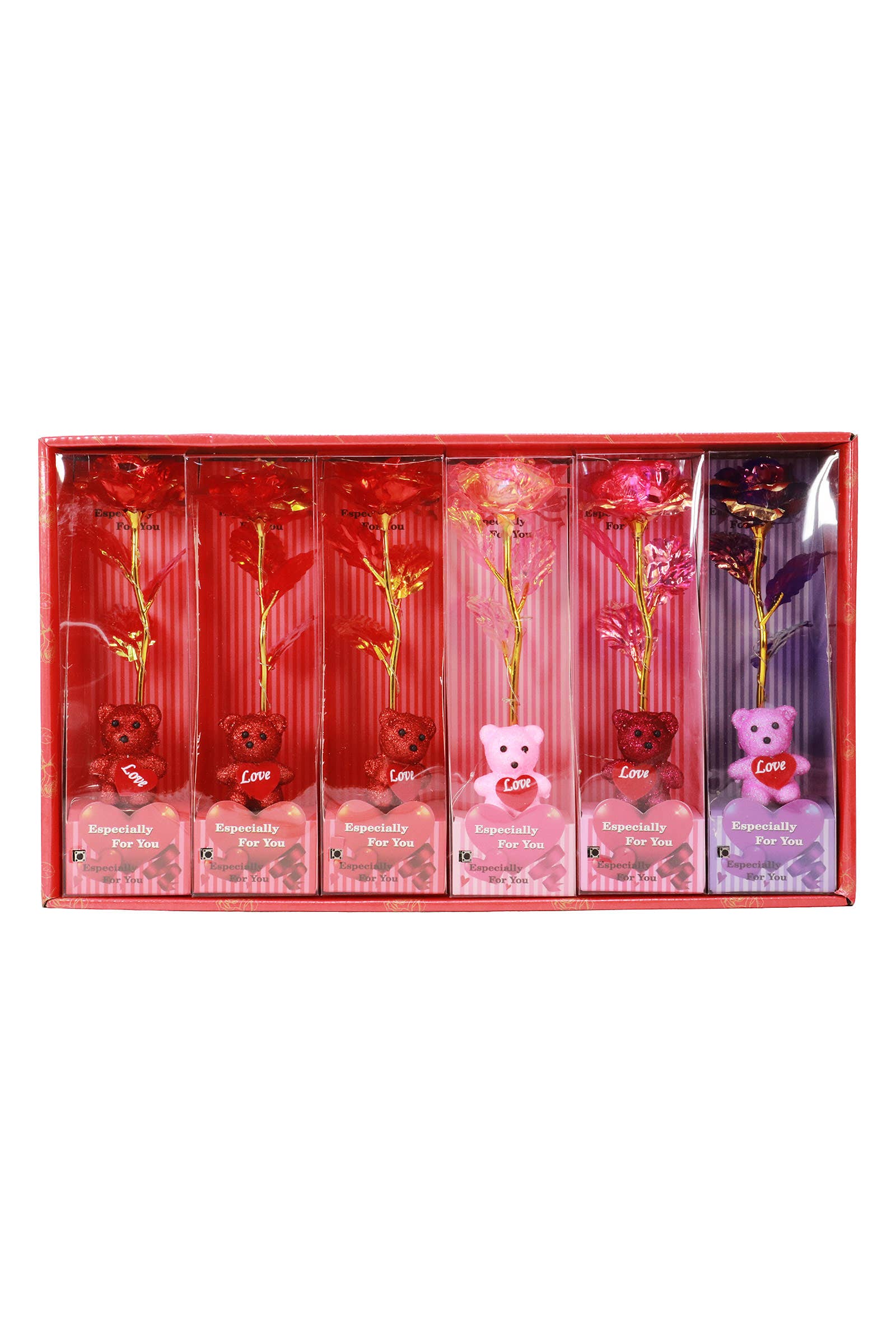 Teddy Bear Galaxy Rose Led Light Heart Gift Box - 6 pcs