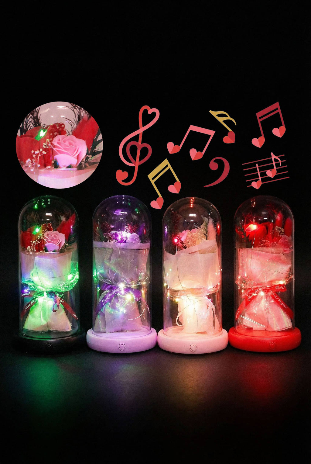 Musical Led Rose Bouquet Dome Light Stand