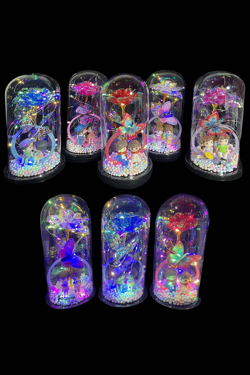 Butterfly Couples Galaxy Rose Dome Light Stand