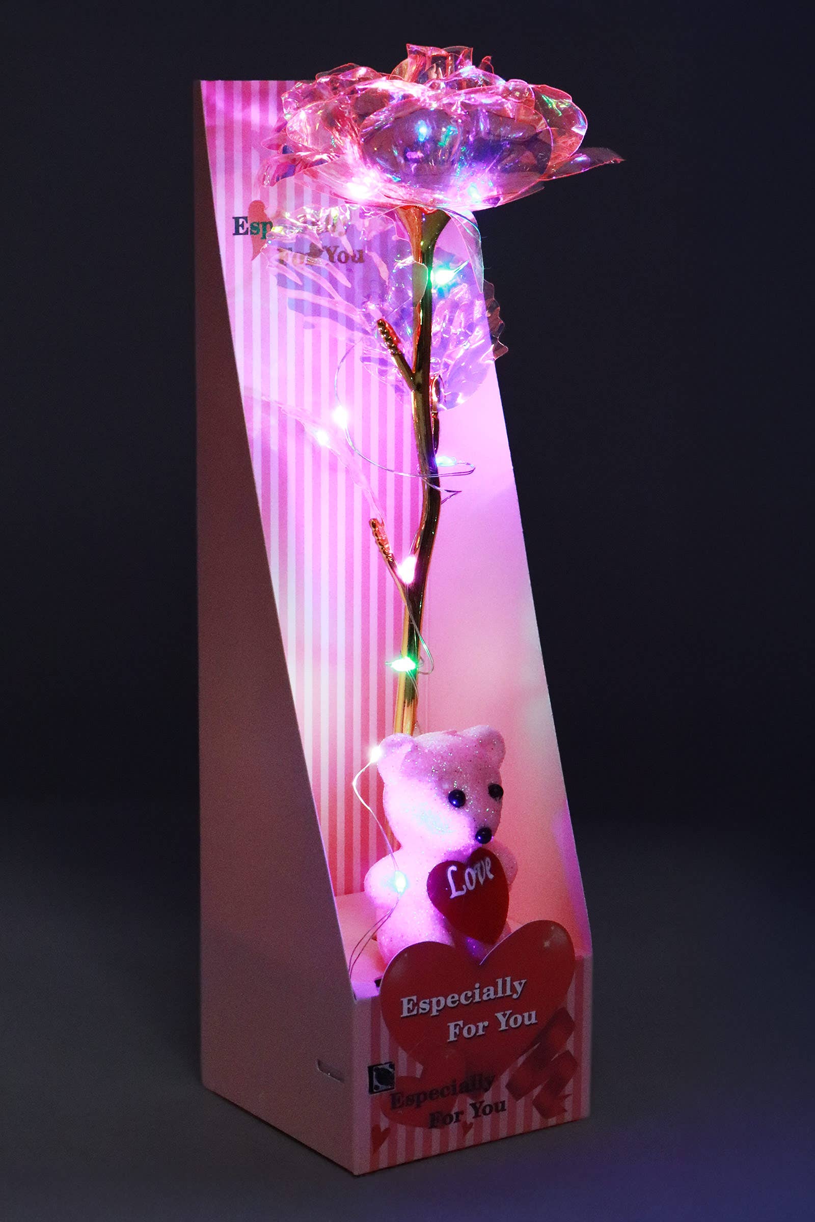 Teddy Bear Galaxy Rose Led Light Heart Gift Box - 6 pcs
