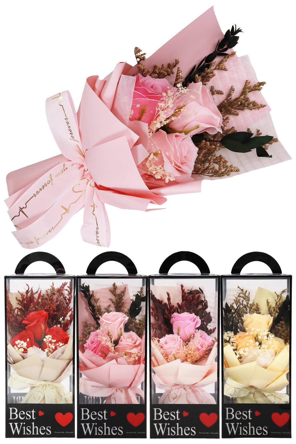 Soap Rose Floral Bouquet Black Gift Box - 4 Pcs