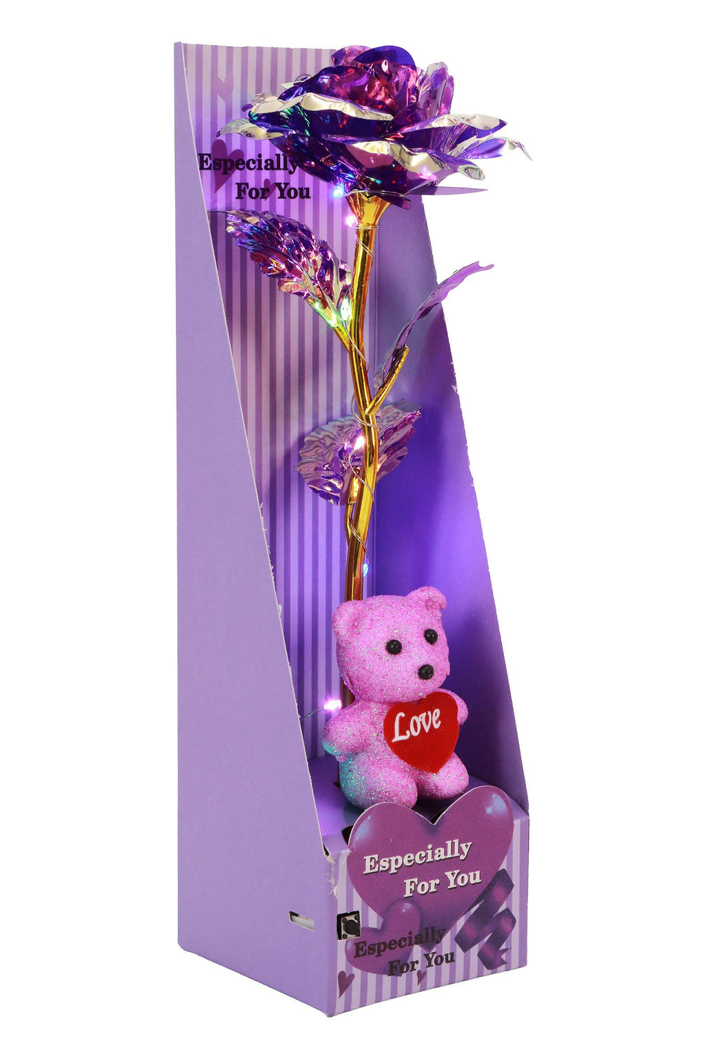 Teddy Bear Galaxy Rose Led Light Heart Gift Box - 6 pcs